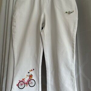 Quacker Factory DreamJeannes Jeans Womens Petite S White Pull-On Bicycle